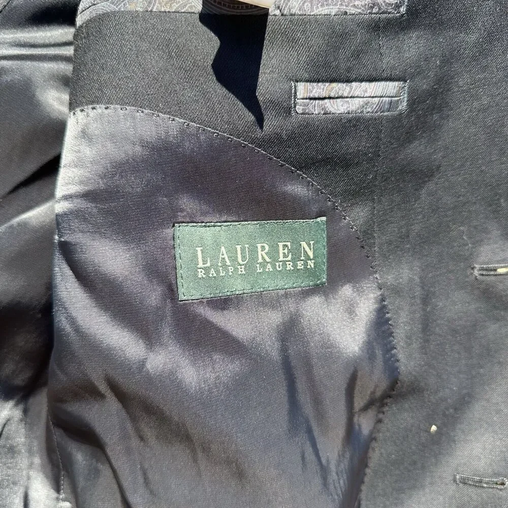 Ralph Lauren Blazer Mens Size 48L Black 100% Wool‎ 2 Button Suit Sport Coat